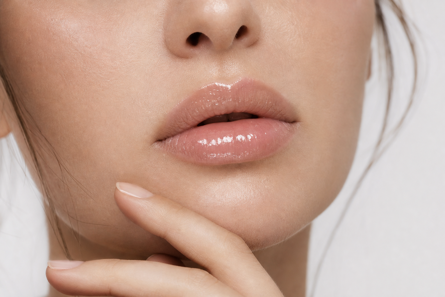 Creme Brulee lip balm shade on glossy full lips